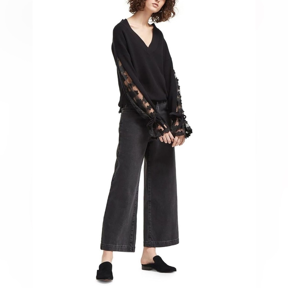 French Connection Black Lace Knit Sweater V-Neck XS - Picture 2 of 9